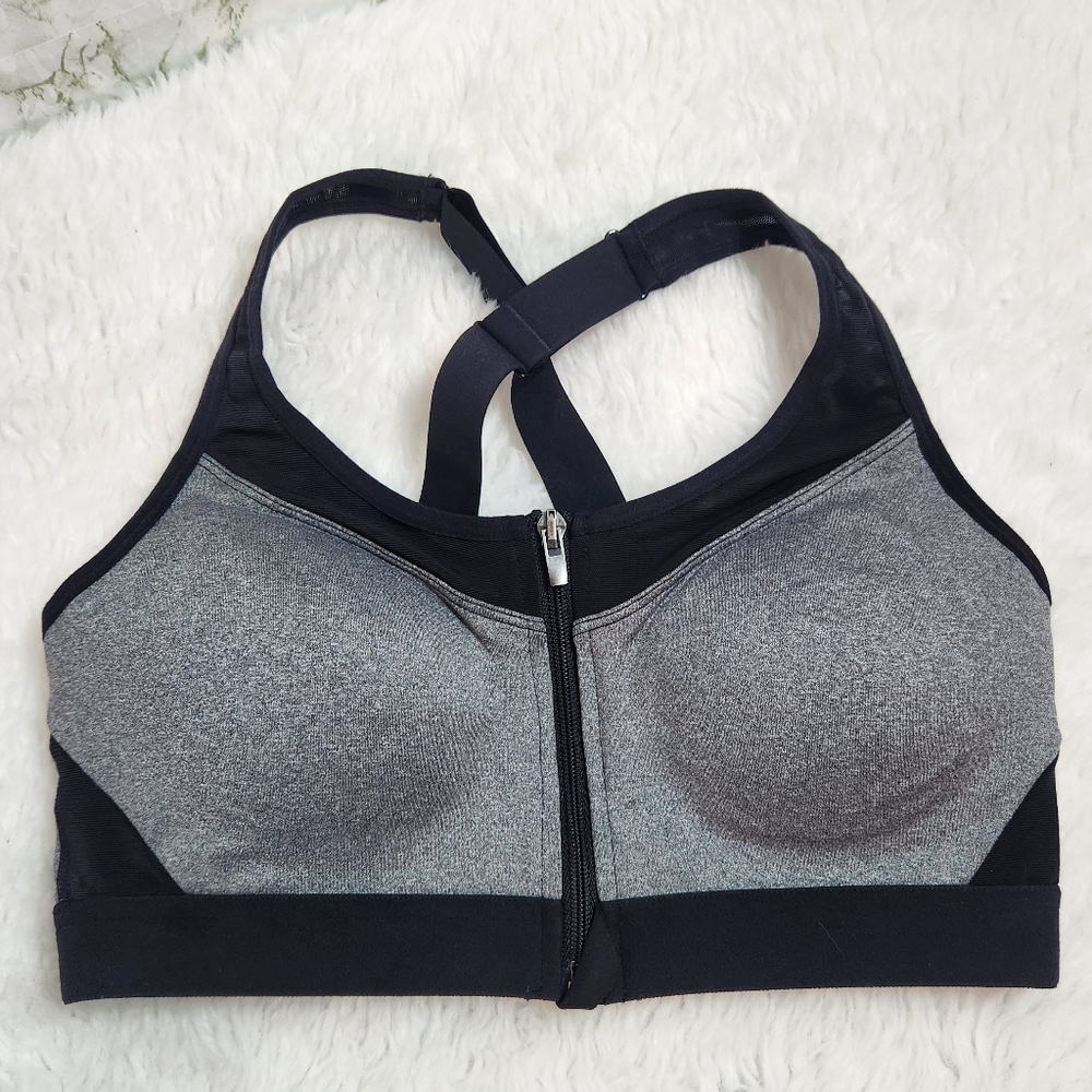 AVIA Gray/Black Zip Front Sports Bra